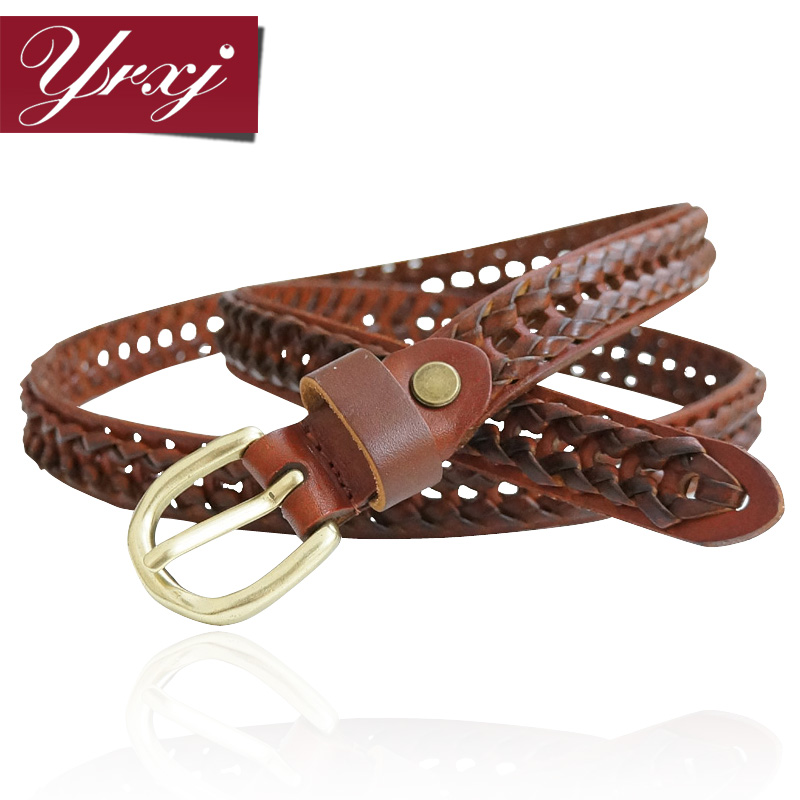 New first layer of cowhide buckle knitted waist of trousers belt all-match fashion genuine leather strap Women bj061