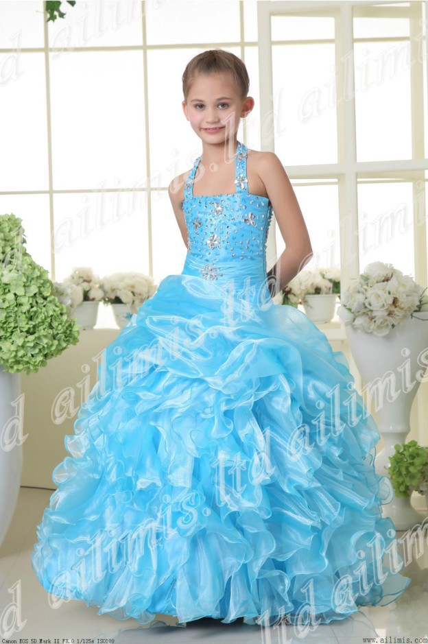 New Flower Girl Dress Beaded Pageant Long Party Gown