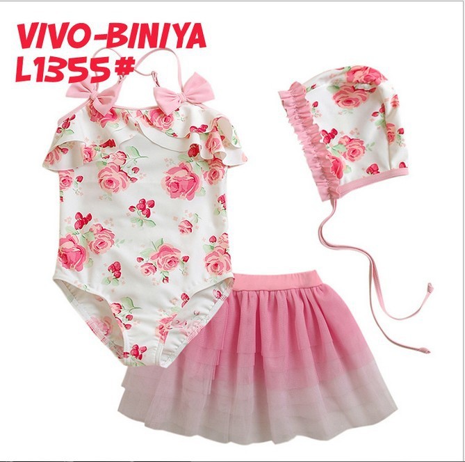 NEW for 2-11 years Girls swim sets,wholesale 5sets/lot VIVO-BINIYA TOP Material baby flower swimwear