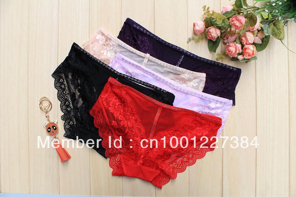 New Free Shipping 12 pieces/lot Lace Printed  Briefs Underwear Diamond Striped Back  Sexy ladies #388