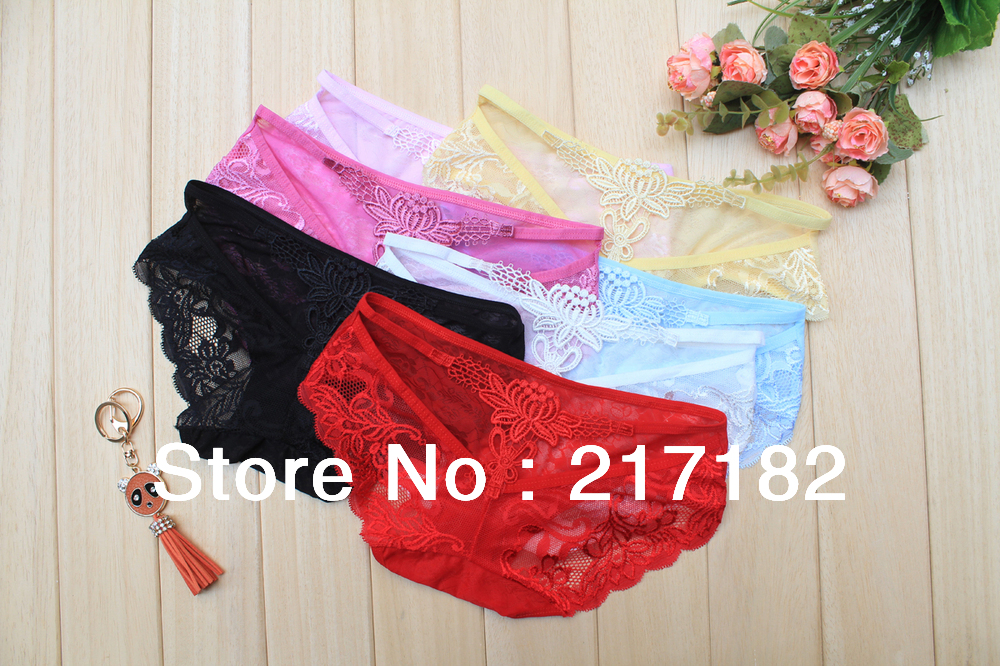 New Free Shipping 14 pieces/lot Lace Printed  Briefs Underwear Bow Striped Back Open  Sexy ladies
