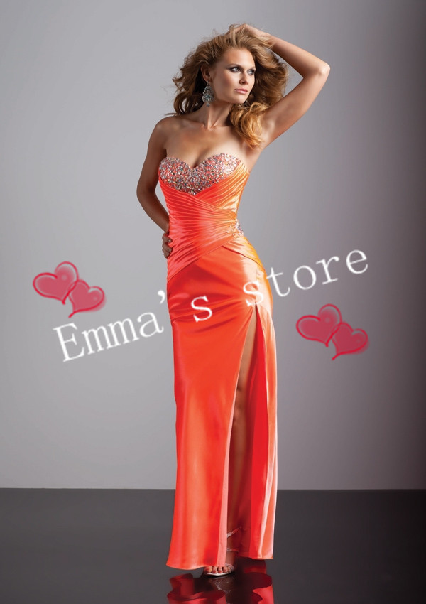 New Free Shipping Custom Made 2013 Popular A-Line Sweetheart Beaded Satin Orange Blue Long Evening Party Prom Gowns Dresses