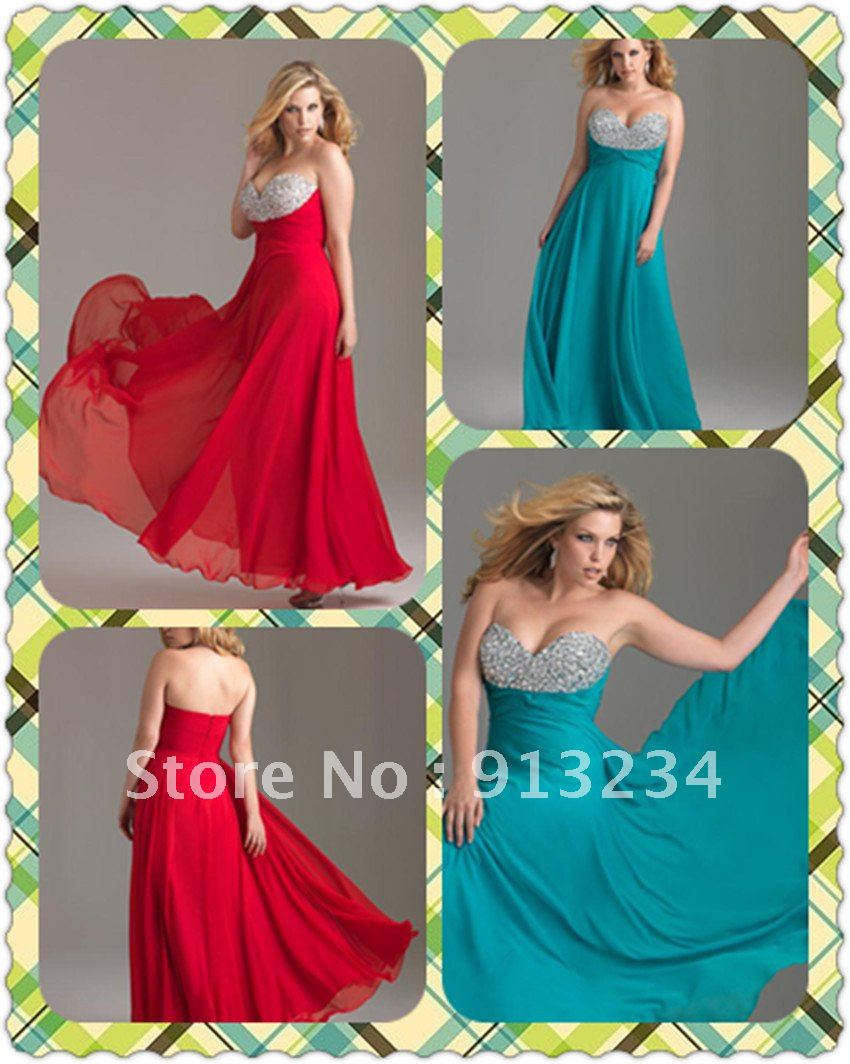NEW Free shipping  Elegant red full length crystal sweetheart ruched chiffon party celebrity dresses evening prom gowns 449