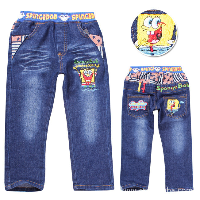 New Free shipping hot 5pcs/lot baby boys&gils cartoon Spongebob Jeans/children demin trousers/kids casual jeans pants