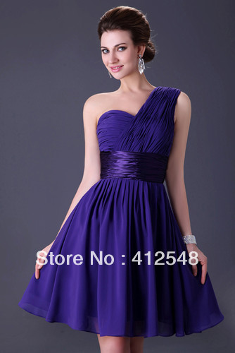 New Free Shipping One Shoulder Bridesmaid Party Prom Gown Cocktail Mini Short Dress in 2Colors YC08