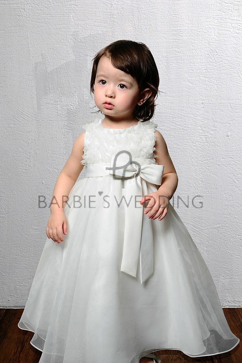 New! Free Shipping Organza Bateau Ball Gown with Appliques/Sash Flower Girl
