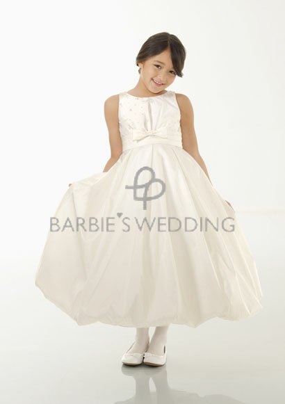 New! Free Shipping Taffeta Bateau Ball Gown Beaded Flower Girl Dress