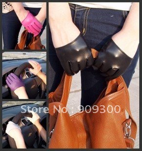 New Freeshipping 2012 women's half-palm PU gloves fashion leather gloves with multi-color,freesize,christmas gift,12pairs
