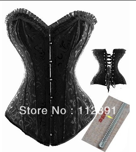 New Full Steel Boned Black lace up Gothic busiter corset lingerie underwear clubwear Free shipping XS-2XL M0172