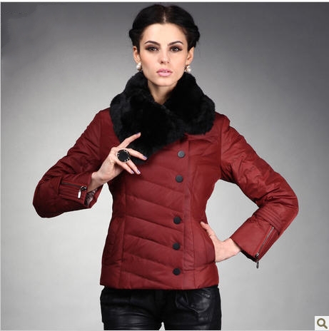 New  fur collars oblique zipper slim down jacketY183 Free shipping