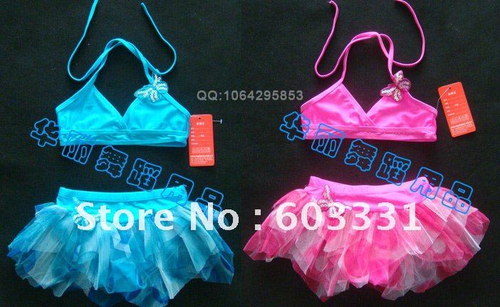New Girls Swimsuit Tankini Swimwear Bikini Bathers Ballet Tutu Skirt Leotards Dance Skate Dress SZ 5-8Y 2 colors Free shipping