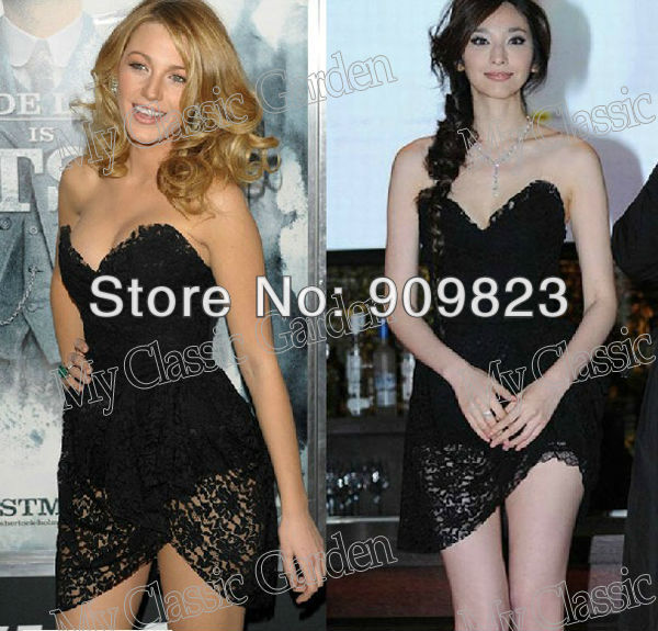 New Gossip Girl Blake Lively Sweetheart Black Lace Mini Short Celebrity Dresses Gowns 2013 New