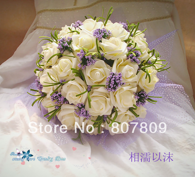 New  handmake  white roses fake /  artificial bouquet for wedding with gift  free shipping