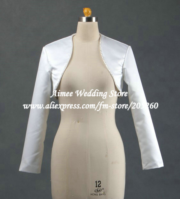 New Holiday Sale Fashion White Stain Long Sleeve Beaded Jacket for Wedding Gowns Dresses 2013 Wholesale RJ021