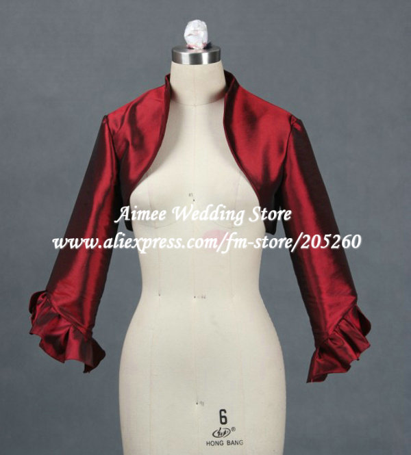 New Holiday Sale Noble Red Stain Long Sleeve with Ruched Jacket for Wedding Gowns Dresses 2013 Wholesale RJ020