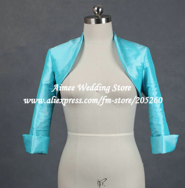 New Holiday Sale Noble Sky Bule Taffeta Long Sleeve Jacket for Wedding Gowns Dresses 2013 Wholesale RJ024