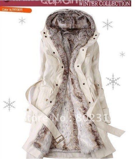New Hooded Women's Fur Winter With Faux Fur Ling Long Coat Outerwear