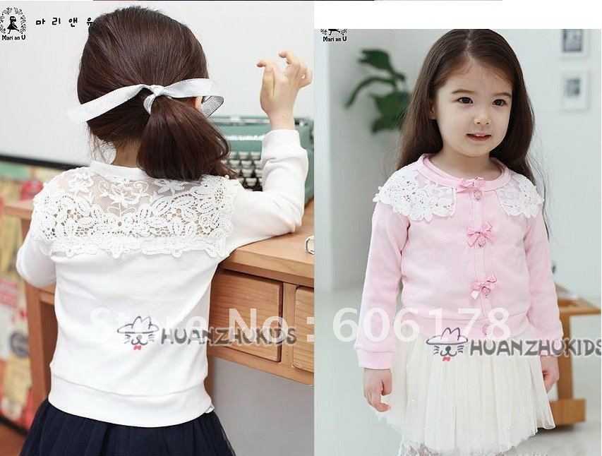 NEW hot Baby Cardigan Girls bow lace collar cardigan Girl coat Baby Girl tops pincess coat cardigan