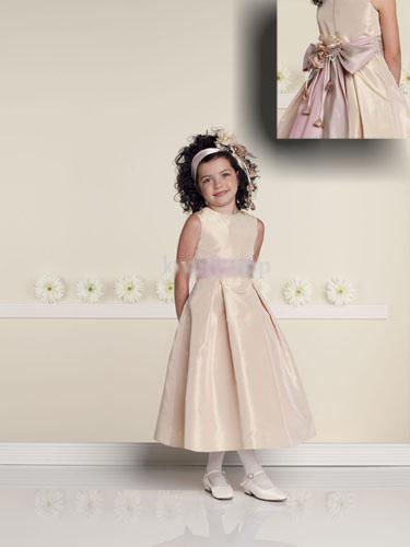 New Hot bowknot ribbon jewel A-line Flower Girl Dress Junior Bridesmaid Dress