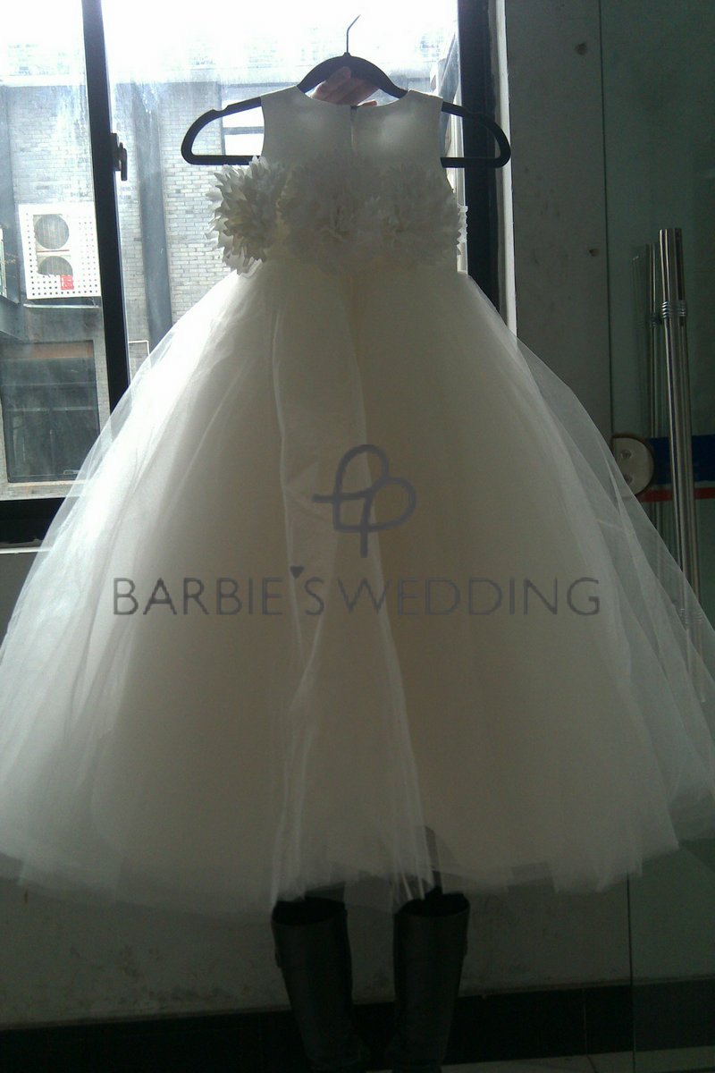 New! Hot! Free Shipping Organza/Satin Bateau Ball Gown with Flowers Flower Girl Dress