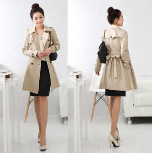 New hot sell spring wholesale slim double-breasted coat lady discount bowknot trench coat