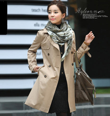 New hot sell spring wholesale slim double-breasted coat lady fashion trench coat(present scarf)
