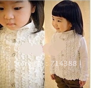 new hot selling!!! 2012 baby girl's fashion solid white shirt children patchwork tops kids flower clothing 5pcs Free shipping