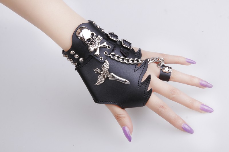 new Hot-selling fashion women's gloves non-mainstream semi-finger gloves punk gloves female personality cross leather gloves