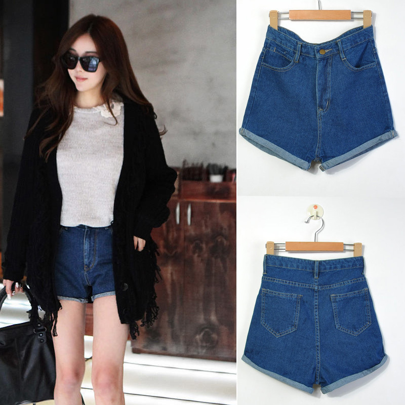 New Hot selling Vintage High Waist Denim Roll-up Hem Denim Shorts Summer Fashion Lady's Hot Pants