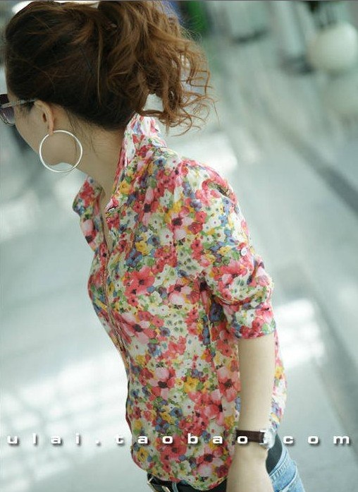 New hot Wholesale korean 2012 blouses Cotton casual Blouse Summer Clothing women shirt Free shipping