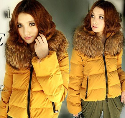New Hot women's large luxury raccoon fur short design slim thickening down coat Lady Sweet Warm Zipper cotton-padded jacket