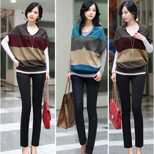 NEW HOT! WOMENS SHORT SLEEVE STRIPED KNITWEAR JUMPER TOP TWO COLORS 3514