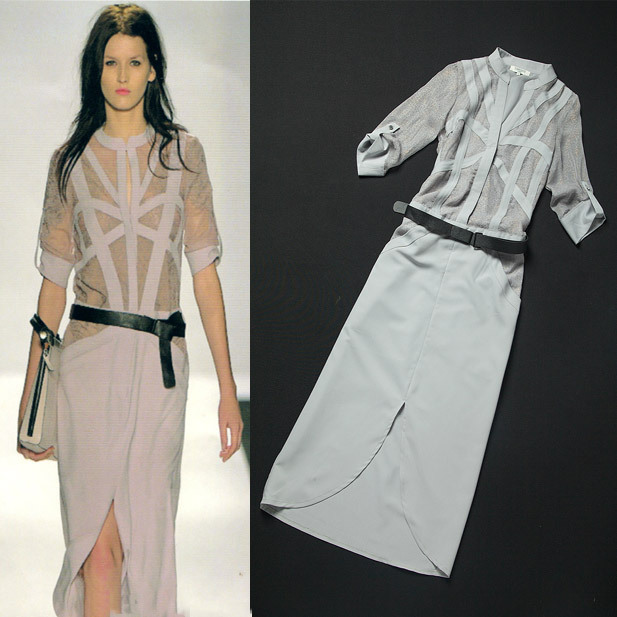 New In 2013 Spring Runway Fashion Lace Patchwork Elegant  Dress Front Slit Designer Mid-long Dresses SS13039