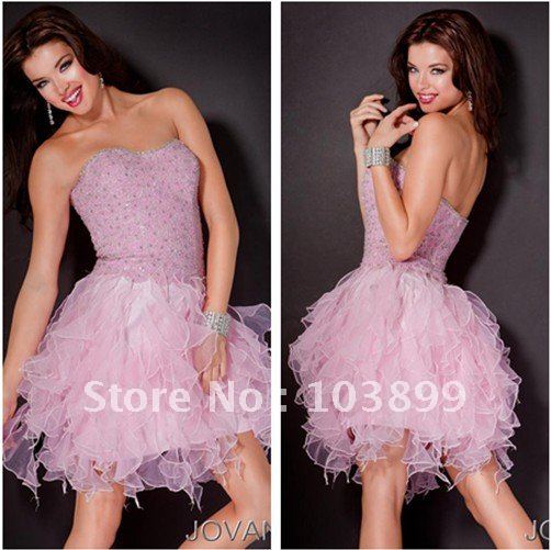 New In Trend Ball Gown Ruffle Skirt Cocktail Dress Pink Short
