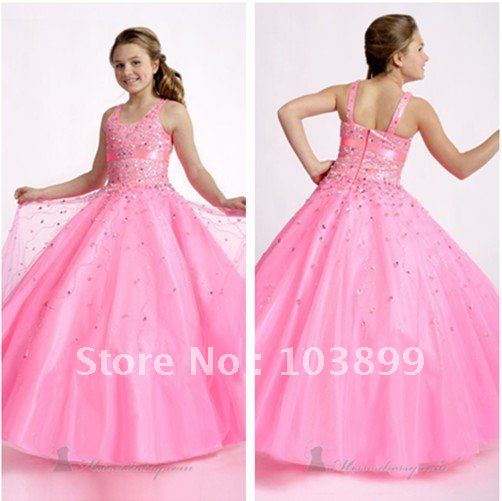 New In Trend Scoop Neck Sequined Floor Length Ball Gown Beading Flower Girl Dress Pink