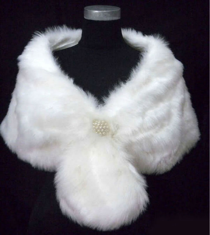 New Ivory Faux Fur Wrap Bridal Shawl Wedding Shrug Bolero Stole Jacket