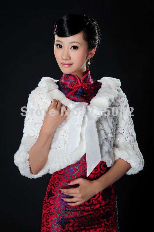 NEW Ivory Red Ivory Sequins Faux Fur Wrap Shrug Bolero Jacket/Coat Bridal/Wedding Shawl
