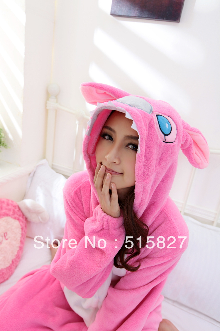 New Japan  Adult Animal Pink Stitch Lovely  Fleece Full Sleeves Hooded   Lady Nightwear Size L XL