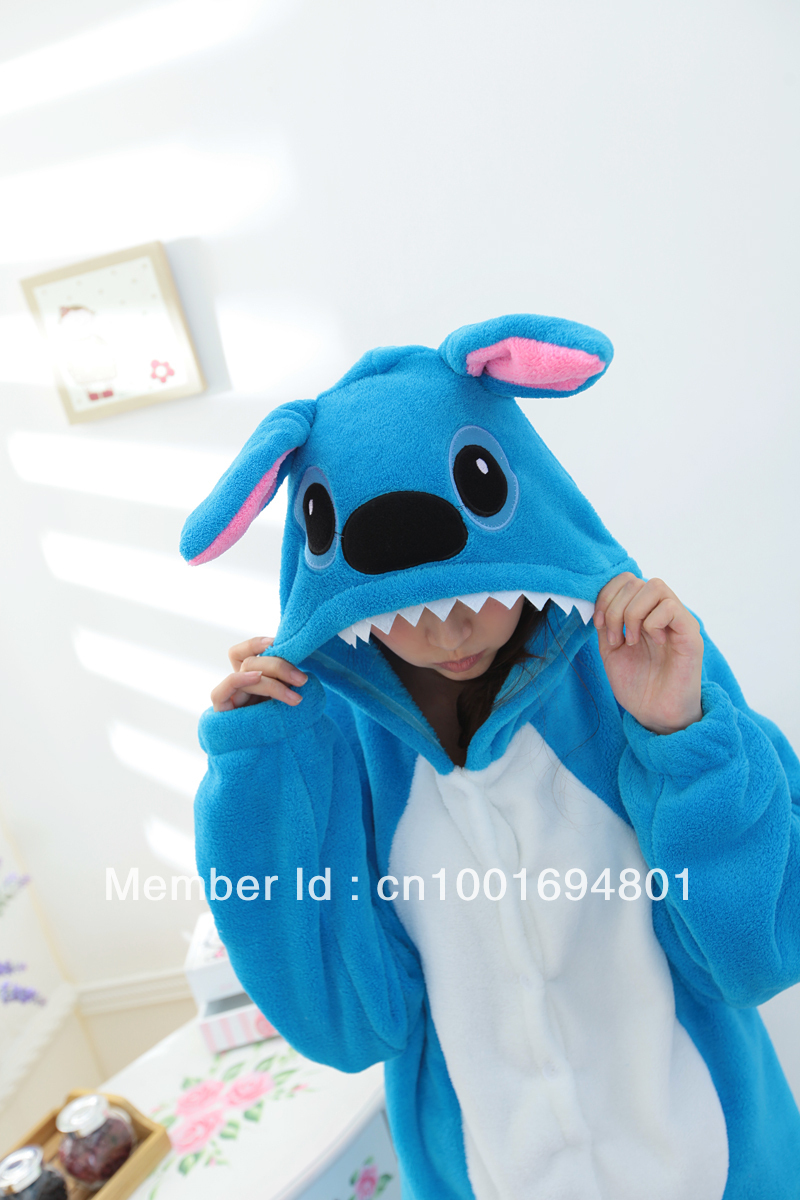 New Japan Anime Fleece Stitch Costume KIGURUMI Pajamas Sleepcoat Cosplay Light Blue