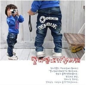 new Korea design baby girl's boy's letter styles denim pants children long loose jeans kids clothing 5pcs/lot Free shipping