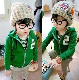 New korea fashion Male female children's clothing baby fleece green sweater jacket
