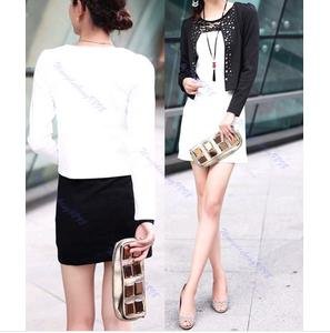 New Korea Fashion Women Long Sleeve Cotton Casual Rivet Coat With Shrug Ladies Jacket Tops White/Black