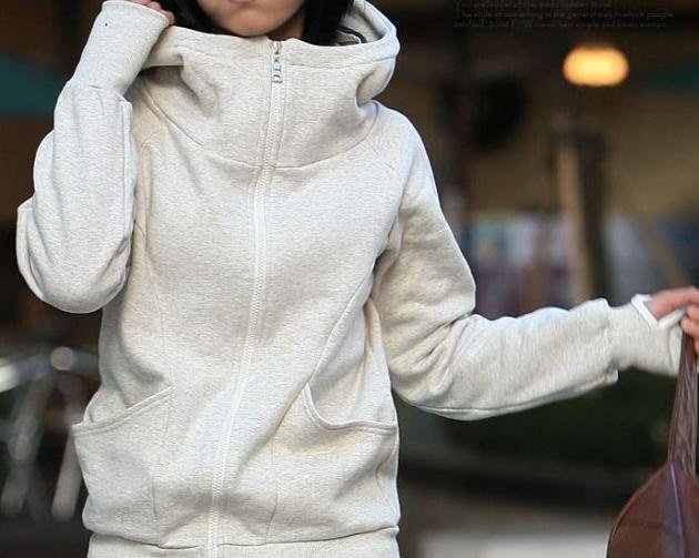 New Korea Long glove Sleeves Hoodie Zipper Sweatshirt Outwear Turtleneck Jacket 4 colors