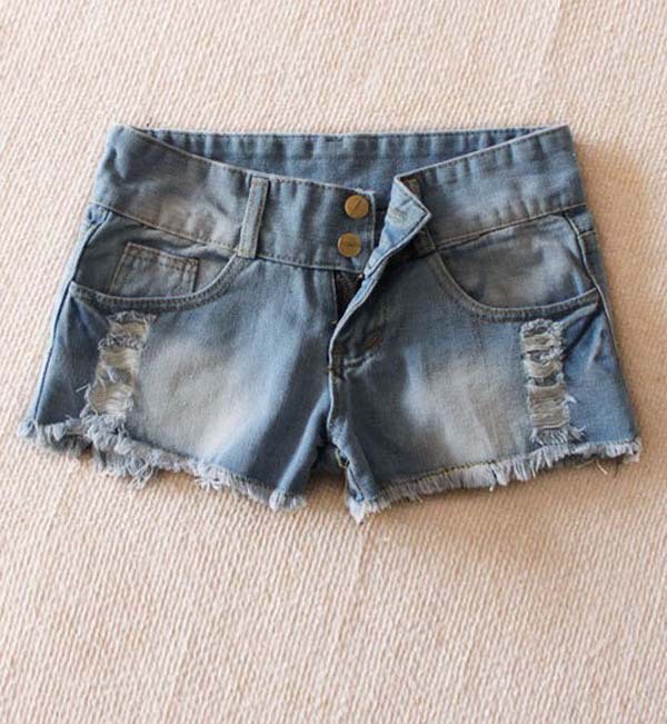 New Korea Short Pants For Women Tassel Hole And Two Buttons Decoration Jeans WF13010403