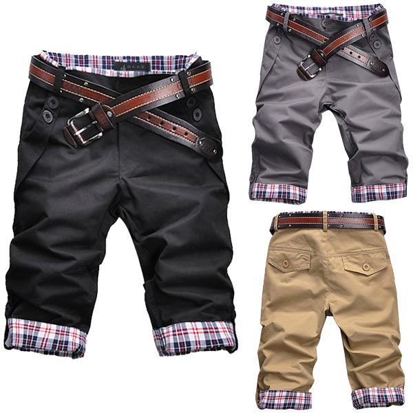 New Korean Mens Casual Shorts Plaid Rolled-up Bottom Pants Trousers M L XL XXL A1590