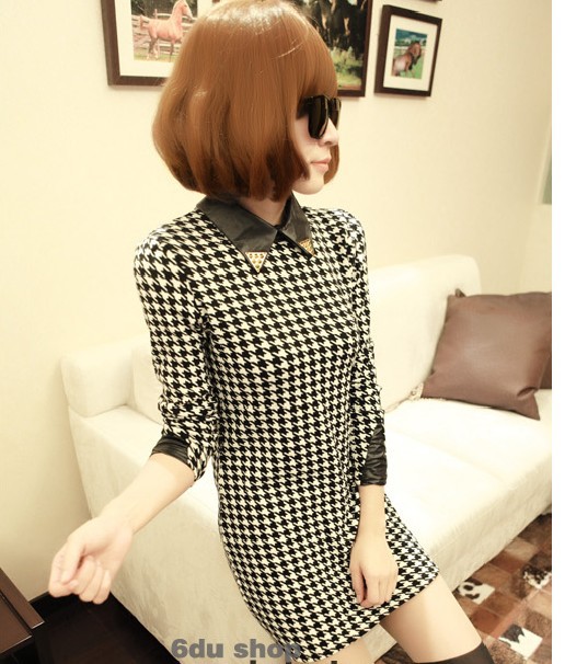New Korean Slim leather-lapel long-sleeved package hip sexy backing autumn summer Dress for women #Z019