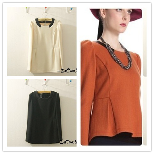 New Korean spell leather neck waist sleeve Ladies Long Sleeve T-shirt | bottoming shirt  free shipping