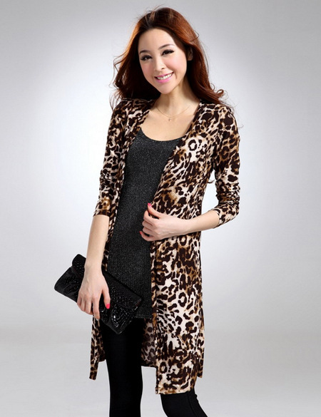 New Korean Style fashionable Womens Wild Leopard Print Slim Long-sleeved Knitting Cardigan Jacket Windbreaker windcheater