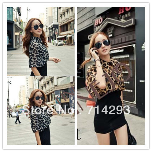 New Korean Women's Chiffon Bat Sleeve Leopard Grain Mini Dress free shipping 11152