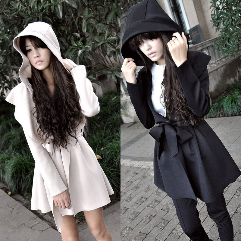 New Korean Women's Hoodie Jacket Trench Coat Outerwear Dress Unique Style Tops